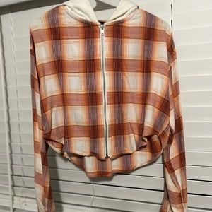 Plaid Zipped Hoodie Cropped - Forever 21 tops